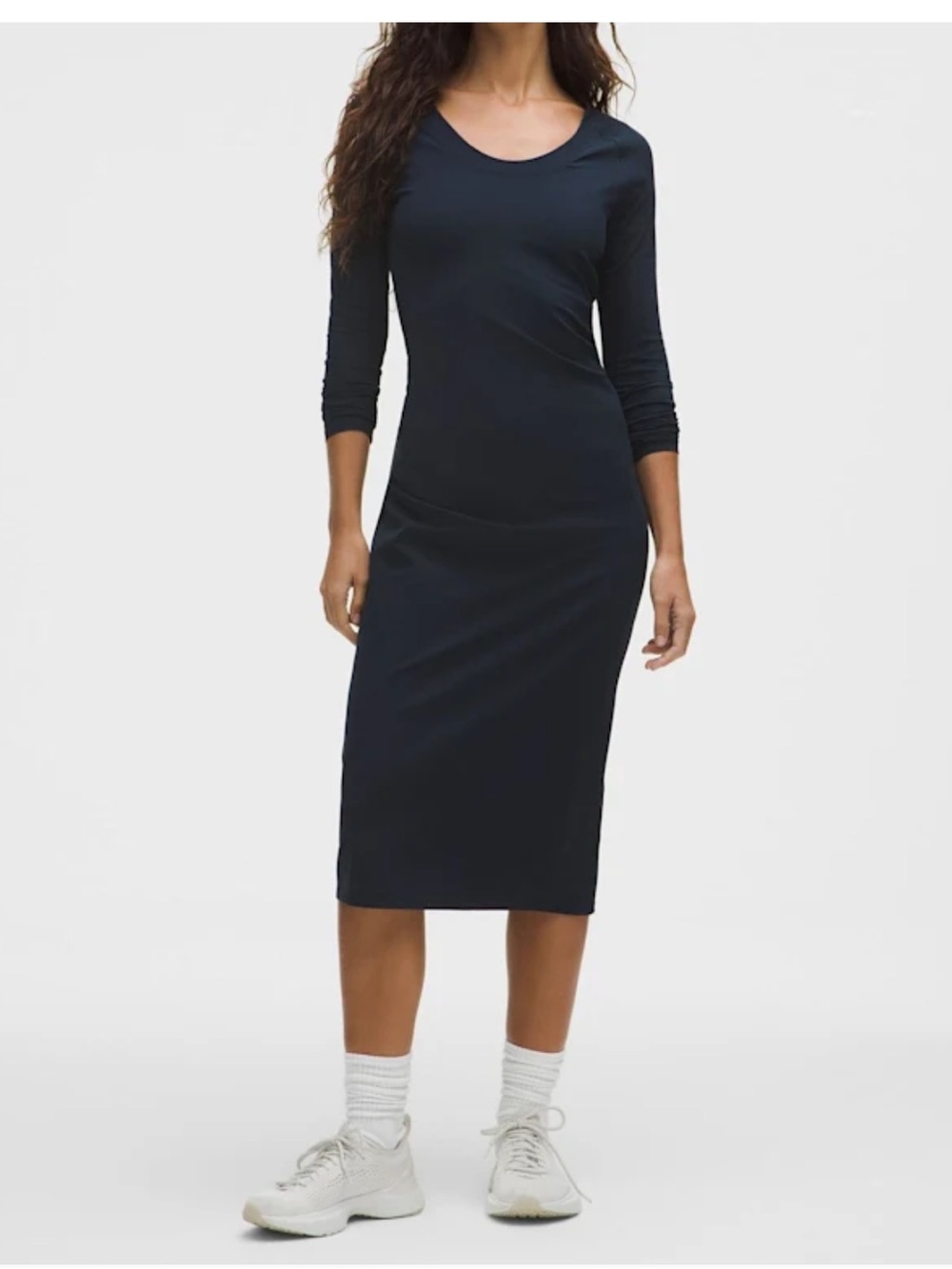 All Aligned Ribbed Long-Sleeve Midi Dress NWT - navy blue